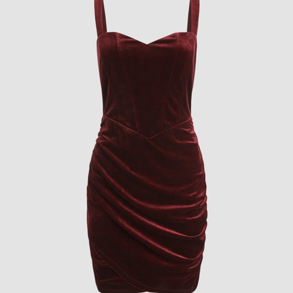 Velvet Corset Cami Mini Dress (Burgandy) - Picture 1 of 2